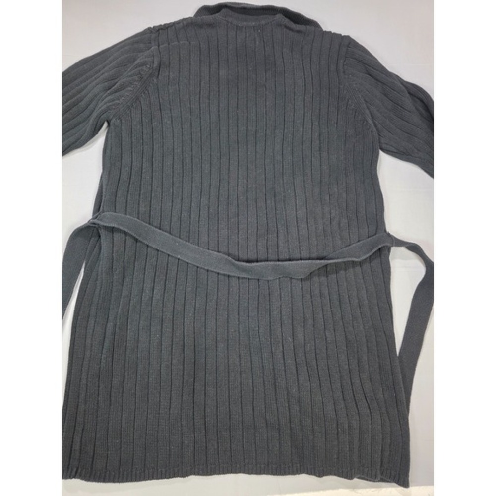 Womens XL Belted Cardigan Black Cotton Chunky Warm Kikit Vintage Cozy Pockets - Picture 5 of 6